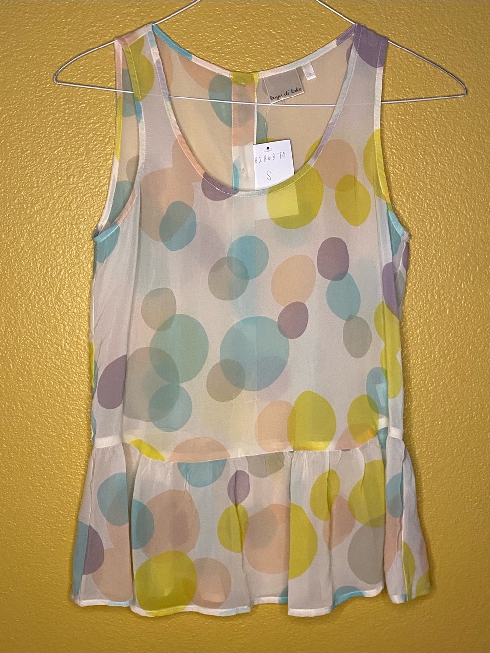 Kaya Di Koko NWT sheer Pastel Polka Dot Peplum top
